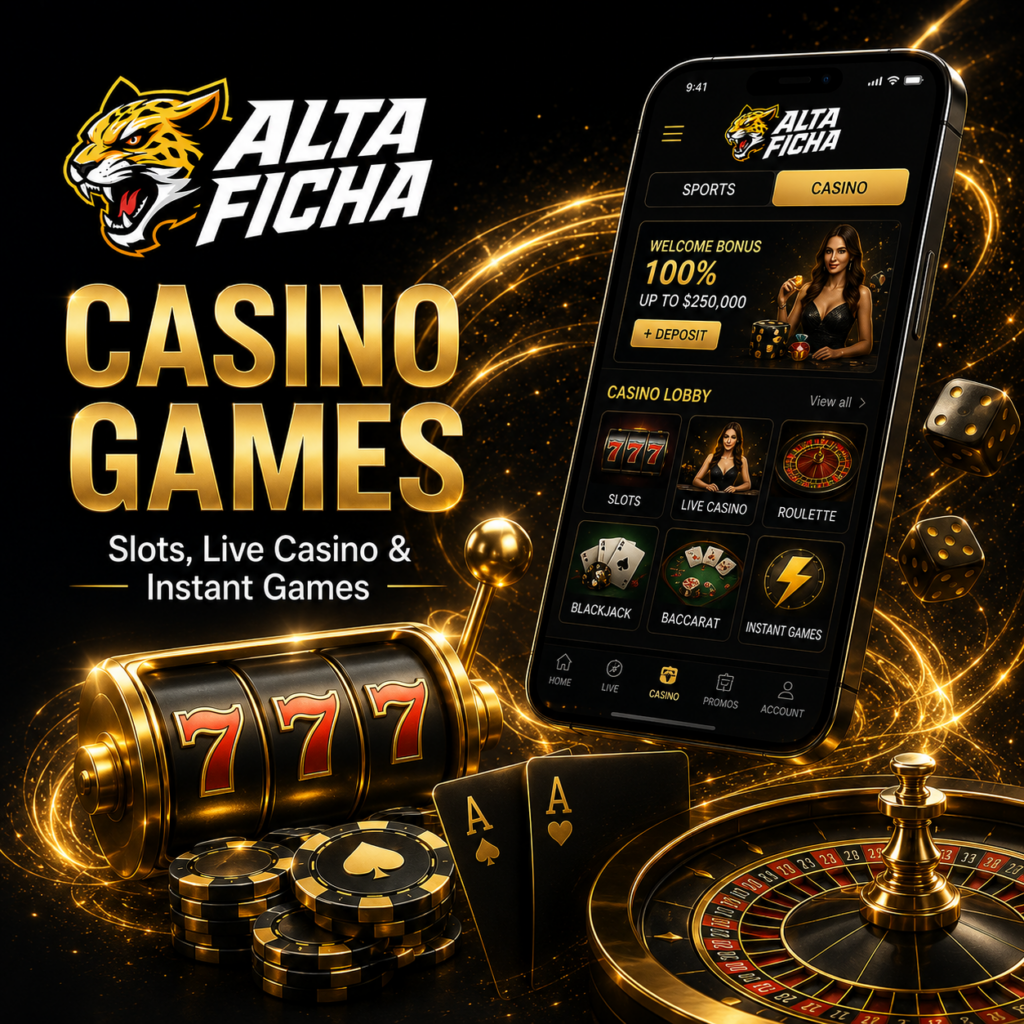 Altaficha casino games including slots, live casino, roulette and instant games